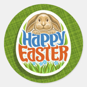 Happy Easter Holiday Trendy Bunny Floral Runder Aufkleber