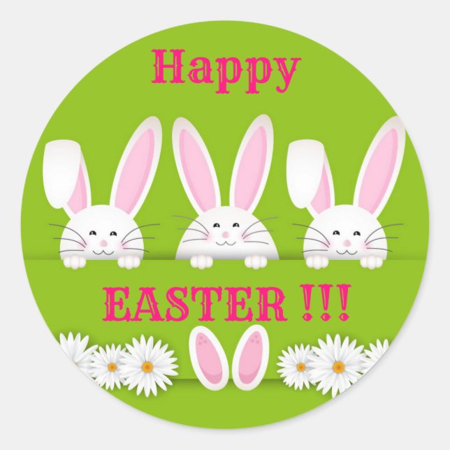Happy Easter Holiday Trendy Bunny Floral Runder Aufkleber (Vorderseite)