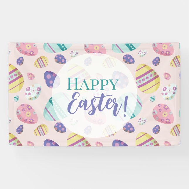 Happy Easter Hunt Muster farbenfrohe Pastellfarben Banner (Horizontal)
