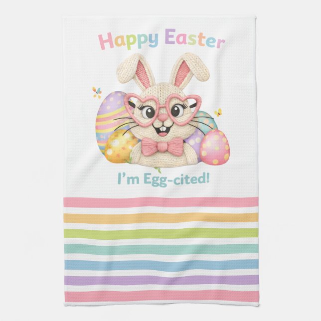 Happy Easter I'm Egg-cited Bunny  Geschirrtuch (Vertikal)