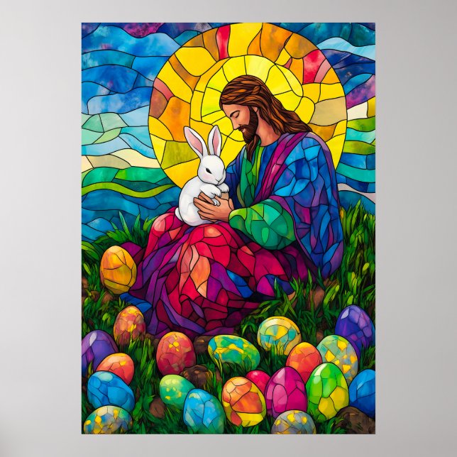 Happy Easter Jesus Bunny Egal Mauer Art Poster (Vorne)
