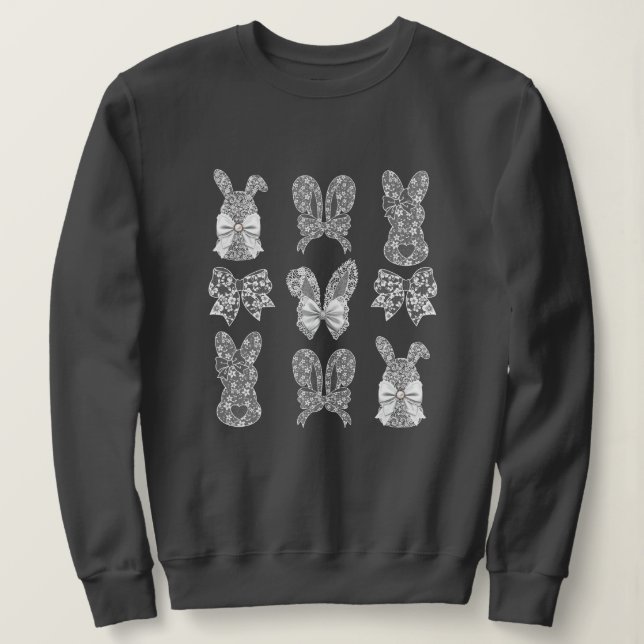 Happy Easter Lace Bunny Lace Ears Lace Bow Sweatshirt (Design vorne)