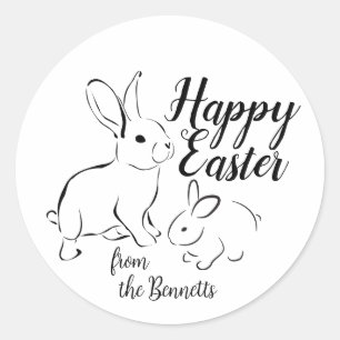 Happy Easter Line Art Bunny Rabbit Editable Name Runder Aufkleber