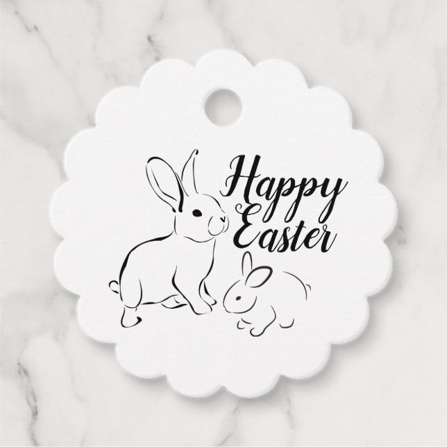 Happy Easter Line Art Bunny Rabbit Étiquettes modi (Devant)
