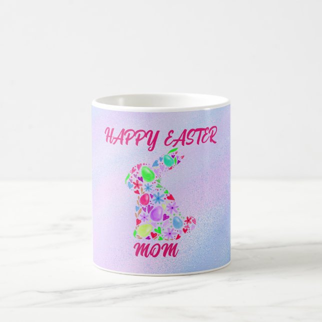 "HAPPY EASTER "MOM" MUG AVEC RABBIT FLEURI. (Centre)