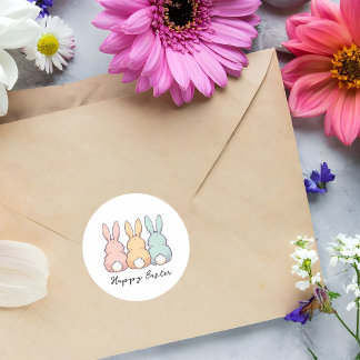 Happy Easter Pastel Bunnies Custom Text  Runder Aufkleber