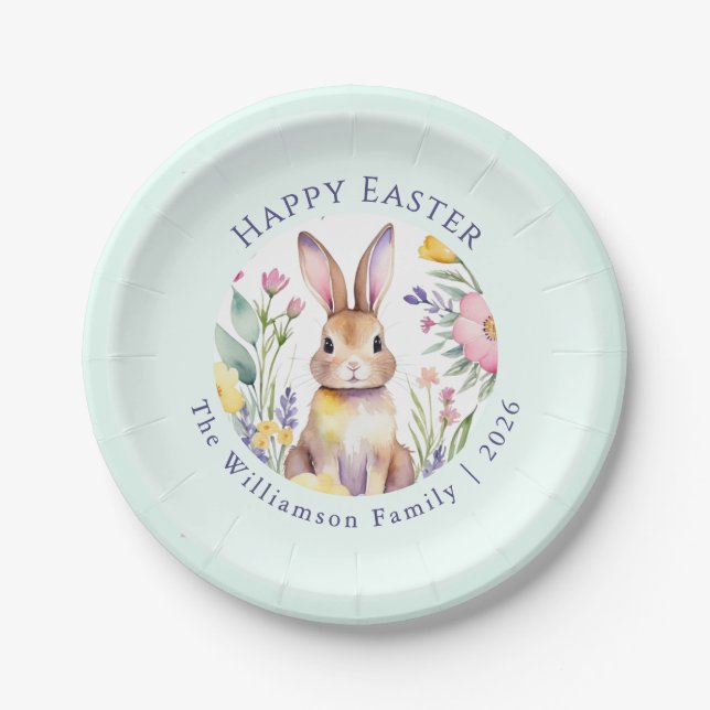 Happy Easter Pastel Bunny Floral Brunch Party Pappteller (Vorderseite)
