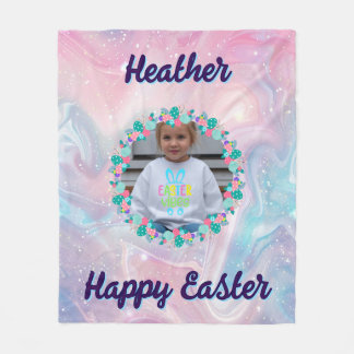 Happy Easter Pastel Floral Custom Kid Photo Name Fleecedecke