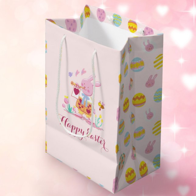 Happy Easter Pink Bunny Garden Egg Jagen Mittlere Geschenktüte (Von Creator hochgeladen)