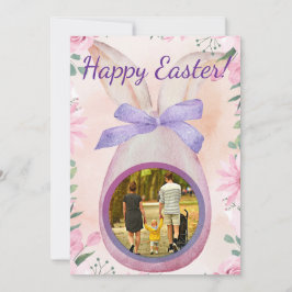 Happy Easter pink egg with bow insert photo Einladung