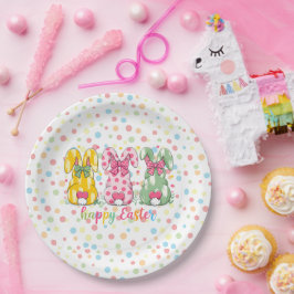 Happy Easter Polka Dot Oaster Bunnies Pappteller