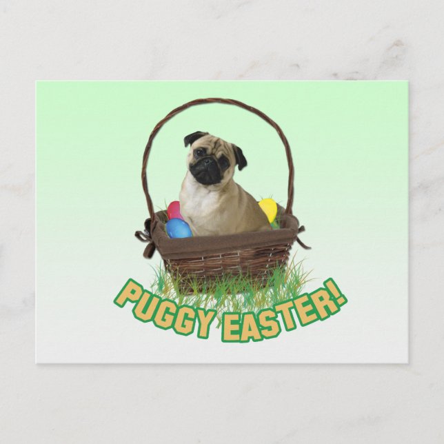 Happy Easter Pug Postcard Feiertagspostkarte (Vorderseite)