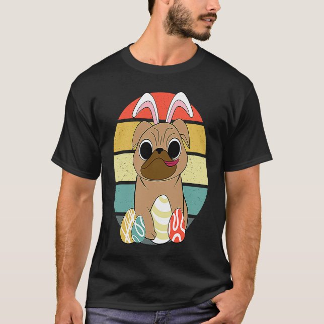 Happy Easter Pug Wearing Bunny Ear Pug T-Shirt (Vorderseite)