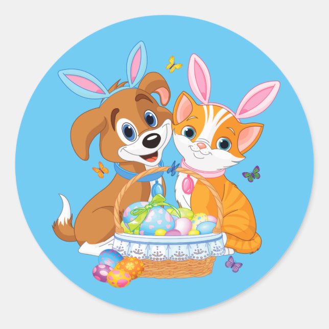 Happy Easter Puppy and Kitten Runder Aufkleber (Vorderseite)