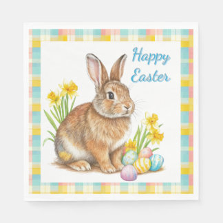Happy Easter Rabbit Spring Plaid Serviette
