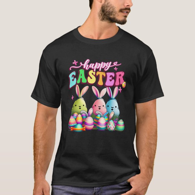 Happy Easter  Rabit Eggs Retro Groovy Bunny Easter T-Shirt (Vorderseite)