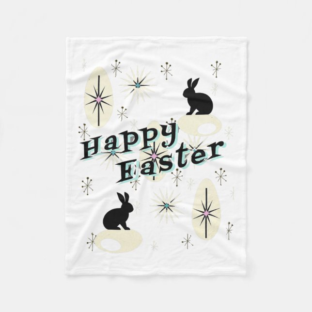 Happy Easter Retro Mitte Jahrhundert Moderner Stil Fleecedecke (Vorderseite)