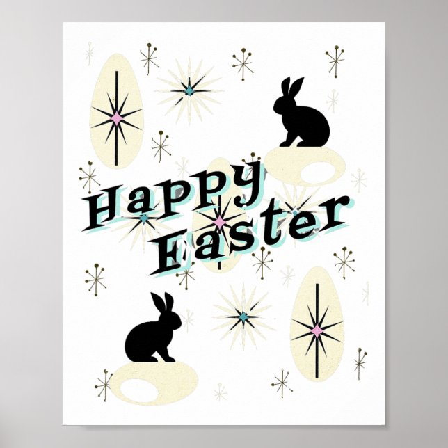 Happy Easter Retro Mitte Jahrhundert Moderner Stil Poster (Vorne)