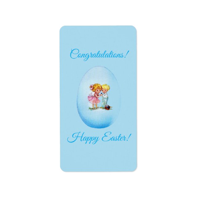 Happy Easter!  Retro postcard, Easter egg, girl an Adressaufkleber (Vorne)