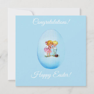 Happy Easter!  Retro postcard, Easter egg, girl an Feiertagskarte