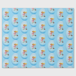 Happy Easter!  Retro postcard, Easter egg, girl an Geschenkpapier