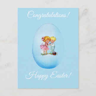 Happy Easter!  Retro postcard, Easter egg, girl an Postkarte