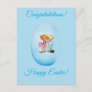 Happy Easter!  Retro postcard, Easter egg, girl an Postkarte