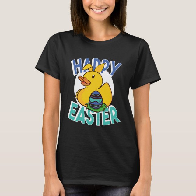 Happy Easter Rubber Duck Bunny Ears Easter Eggs cu T-Shirt (Vorderseite)