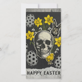 Happy Easter Skull Card With Daffodils, Rabbit Feiertagskarte