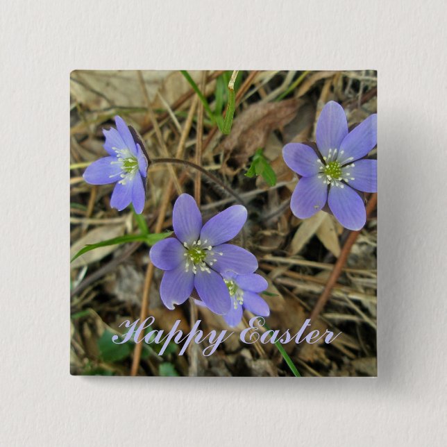 Happy Easter Soft Blue Hepatica Wildblume Button (Vorderseite)
