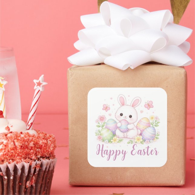 Happy Easter Spring Design - Cute Easter Bunny  Quadratischer Aufkleber (Party)