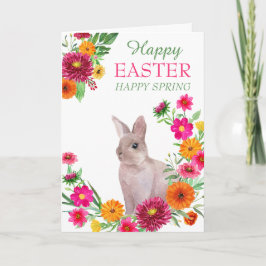 Happy Easter Spring Floral Wreath Bunny Feiertagskarte