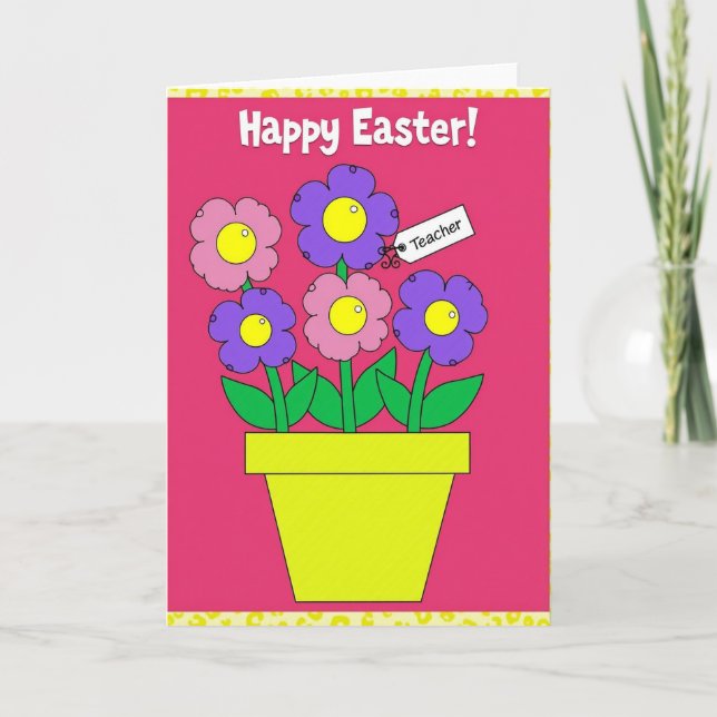 Happy Easter Teacher Flower Card Karte (Vorderseite)