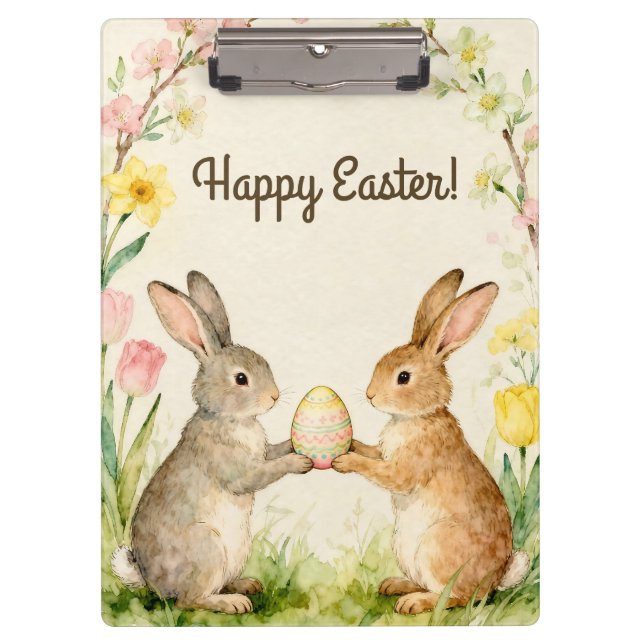 Happy Easter Vintage Bunnies with Egg Klemmbrett (Vorderseite)