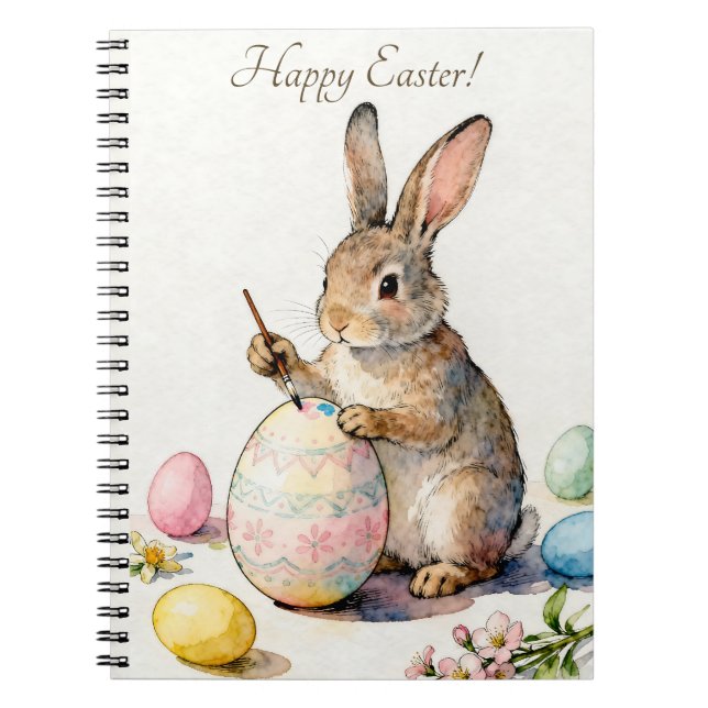Happy Easter Vintage Bunny Painting an Egg Notizblock (Vorderseite)