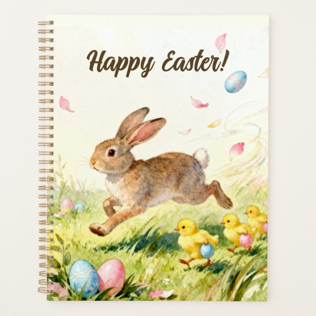 Happy Easter Vintage Bunny Spring Illustration Planer (Vorderseite)