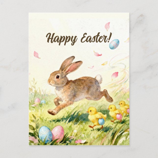 Happy Easter Vintage Bunny Spring Illustration Postkarte (Vorderseite)