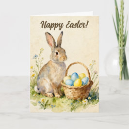 Happy Easter Vintage Bunny with Egg Basket Karte