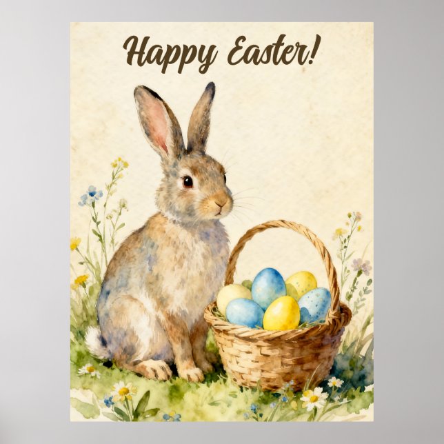 Happy Easter Vintage Bunny with Egg Basket Poster (Vorne)