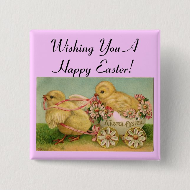 Happy Easter Vintage Chicks Button (Vorderseite)