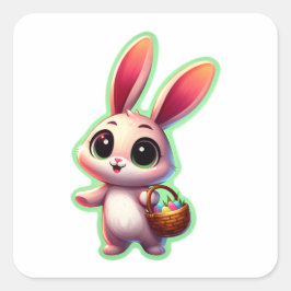 Happy Easter Watercolor Bunny Quadratischer Aufkleber