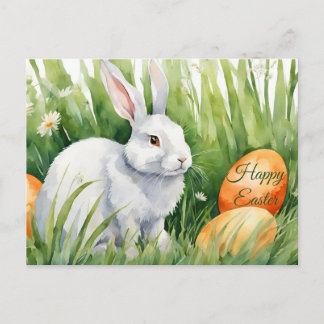 Happy Easter Watercolor Bunny with Easter Eggs  Feiertagspostkarte