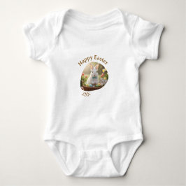 Happy Easter white bunny year photo family name  Baby Strampler