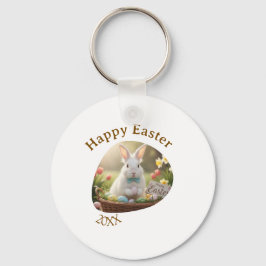 Happy Easter white bunny year photo family name  Schlüsselanhänger