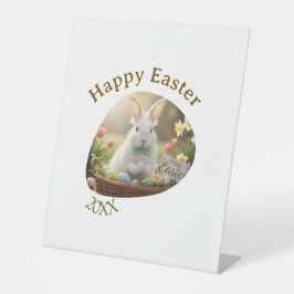 Happy Easter white bunny year photo family name  Sockelschild
