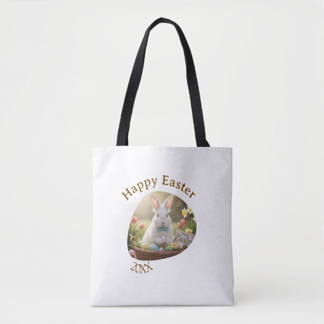 Happy Easter white bunny year photo family name  Tasche (Vorderseite)