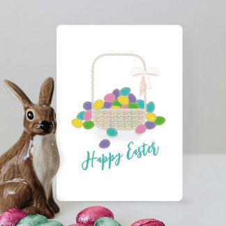 Happy Easter Wicker Basket &  Pastel Eggs Spring Feiertagskarte