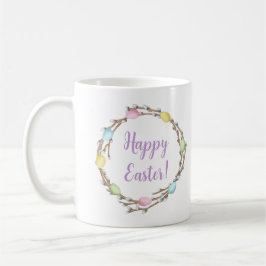 Happy Easter Willow Wreaths With Pastel Eggs Kaffeetasse