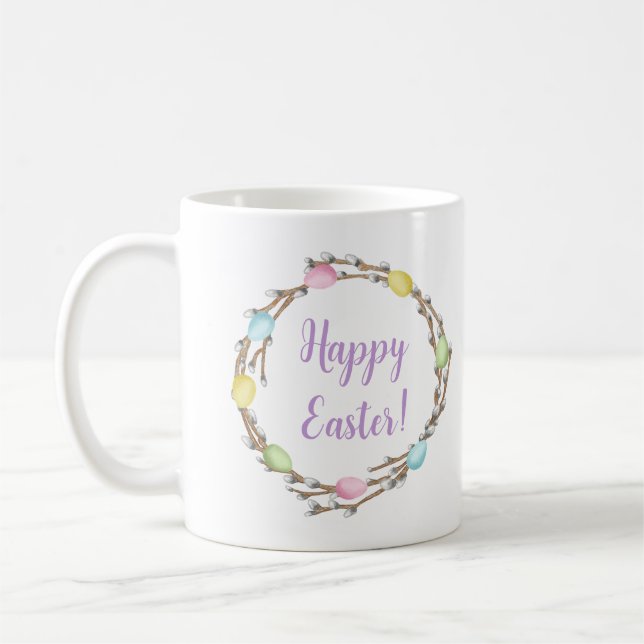 Happy Easter Willow Wreaths With Pastel Eggs Kaffeetasse (Links)
