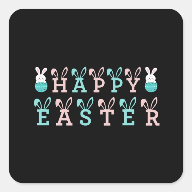 Happy Easter Wishings - Funny Bunny Oaster Quadratischer Aufkleber (Vorderseite)